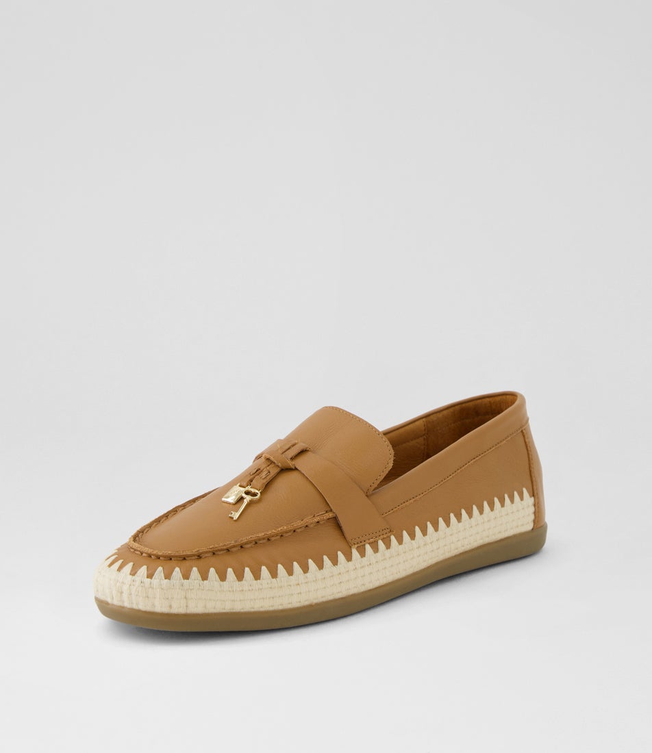 Rustie Dark Tan Natural Leather Raffia Loafers
