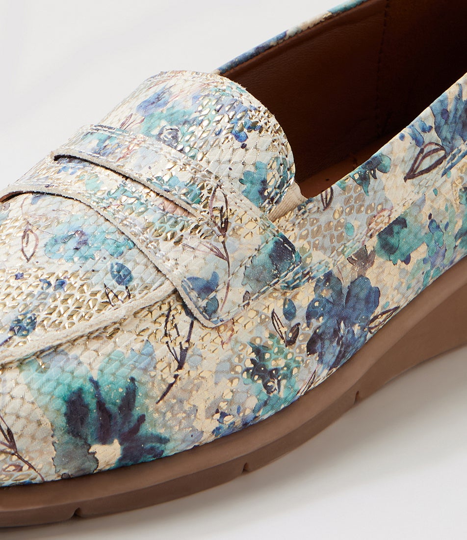 Punis Blue Mix Botanic Leather Loafers Punis Blue Mix Botanic Leather Loafers