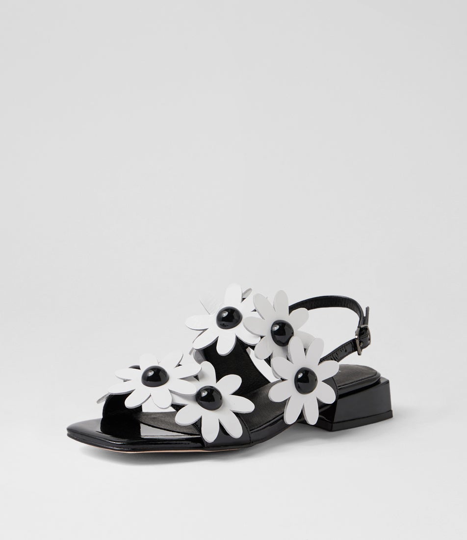 Pellas Black White Patent Leather Sandals
