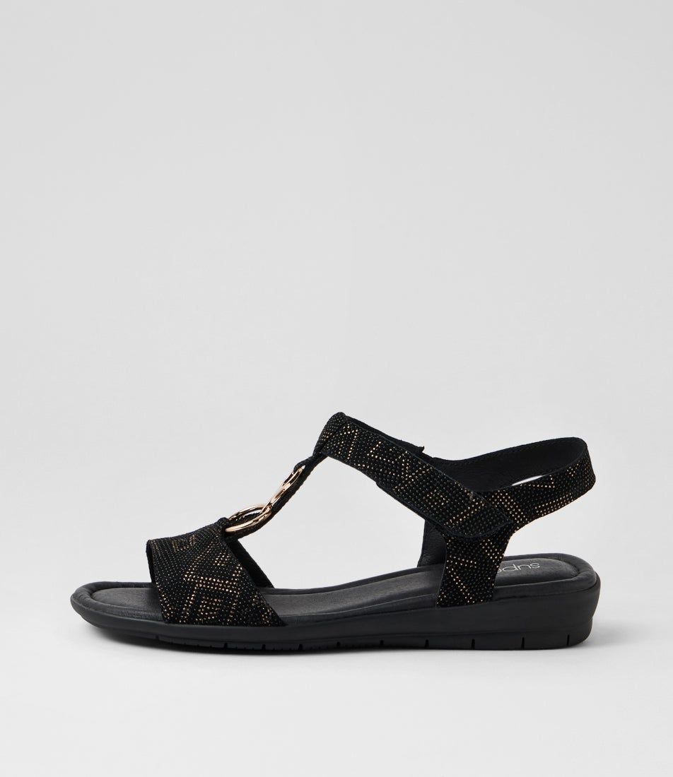 Felica Black Gold Dot Leather Sandals