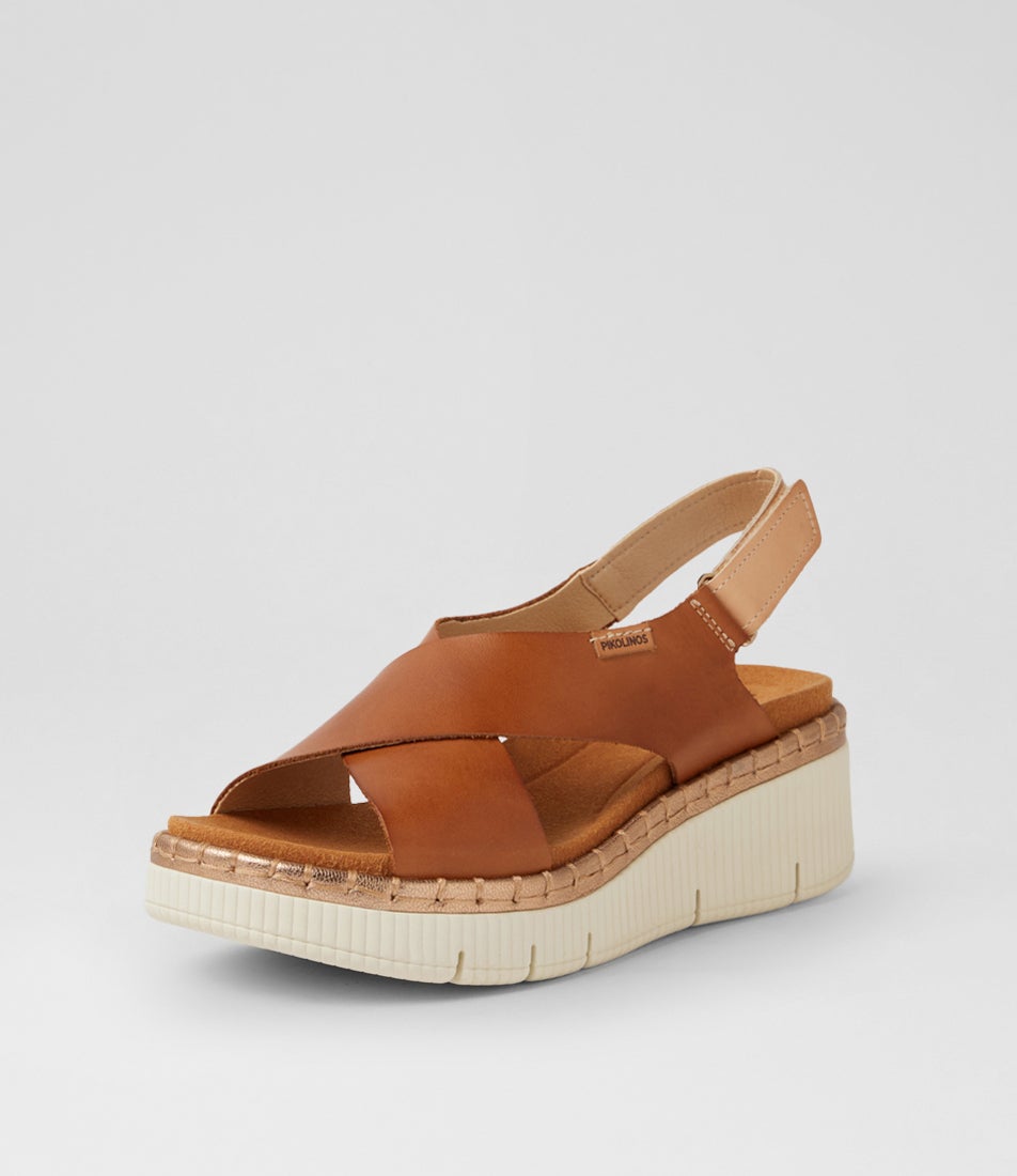 Gomera 06 Brandy Leather Platform Wedge Sandals