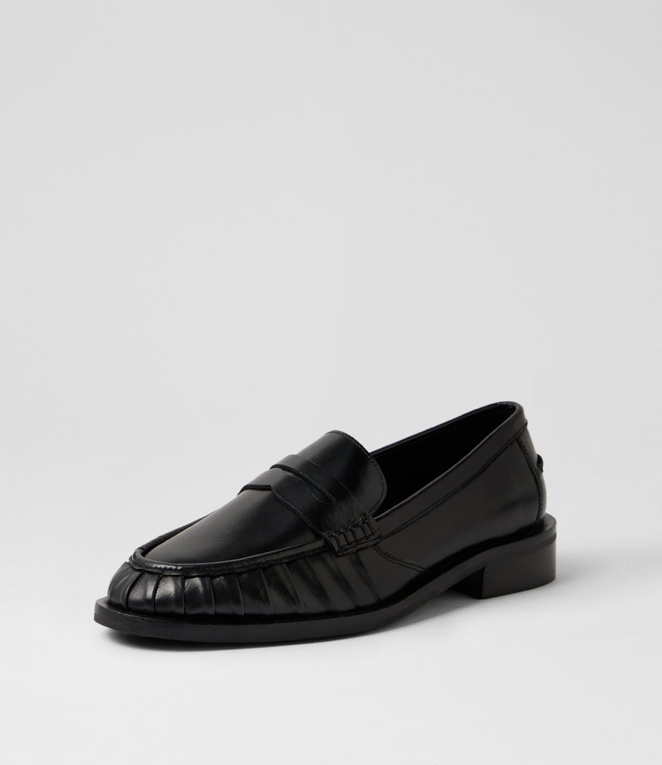 Next Wagon Black Wrinkle Leather Loafers