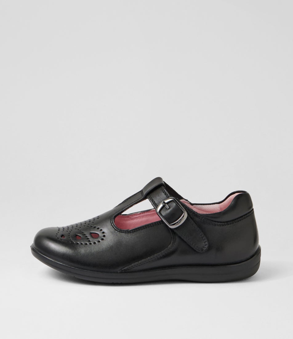Erina Junior E Black Daisy Insole Leather Mary Janes