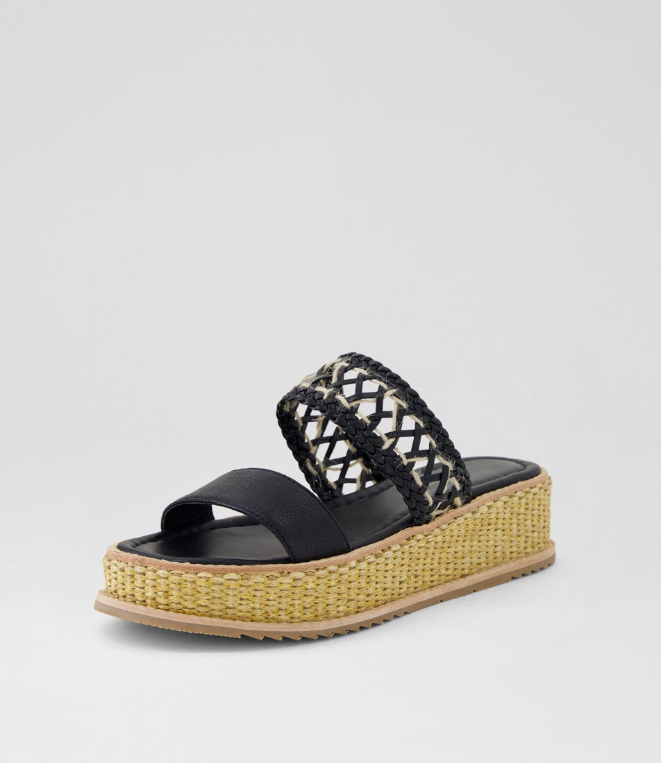 Valentia Black Natural Rope Leather Sandals