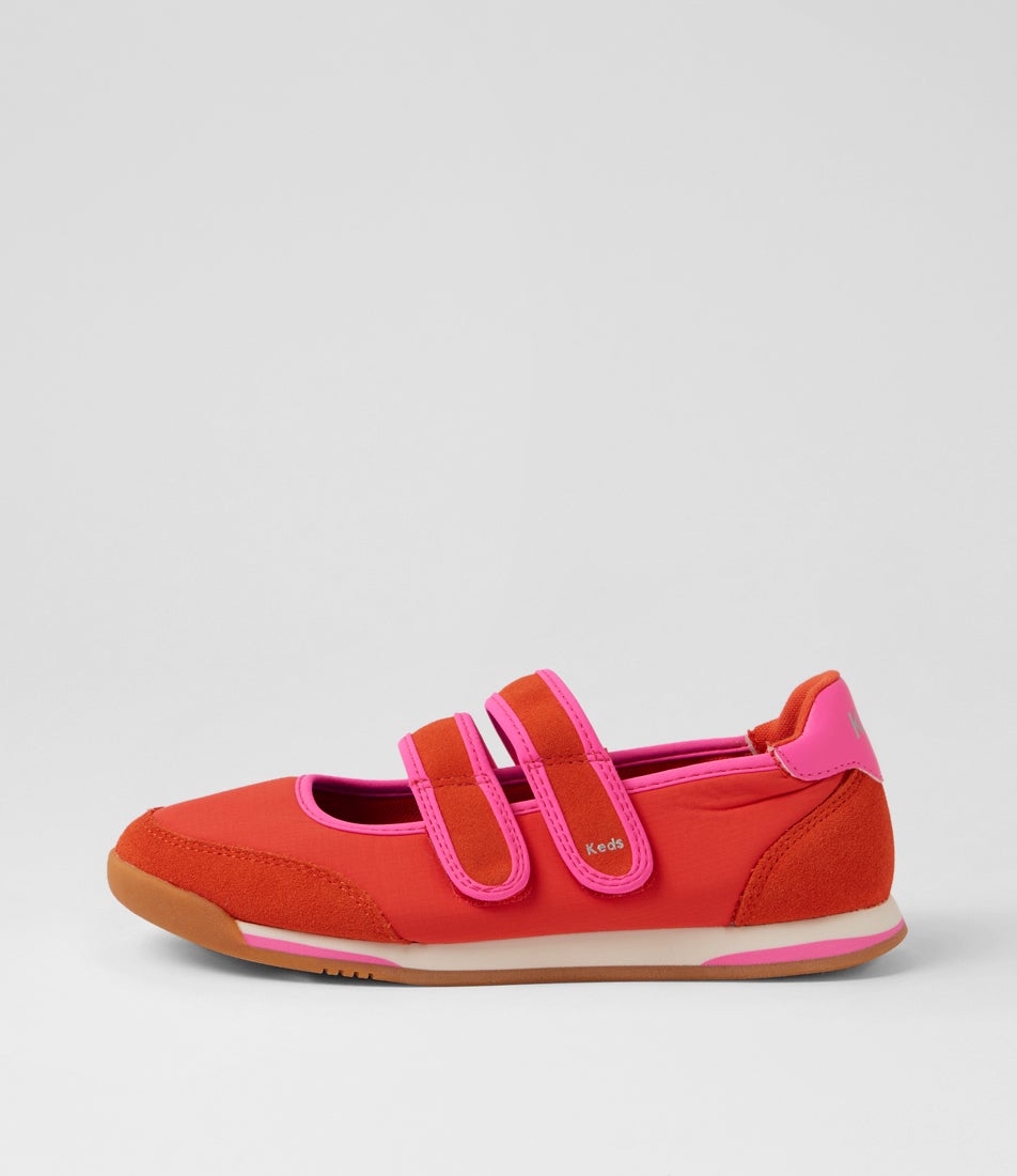 Revival Red Fuchsia Suede Nylon Mary Jane Sneakers
