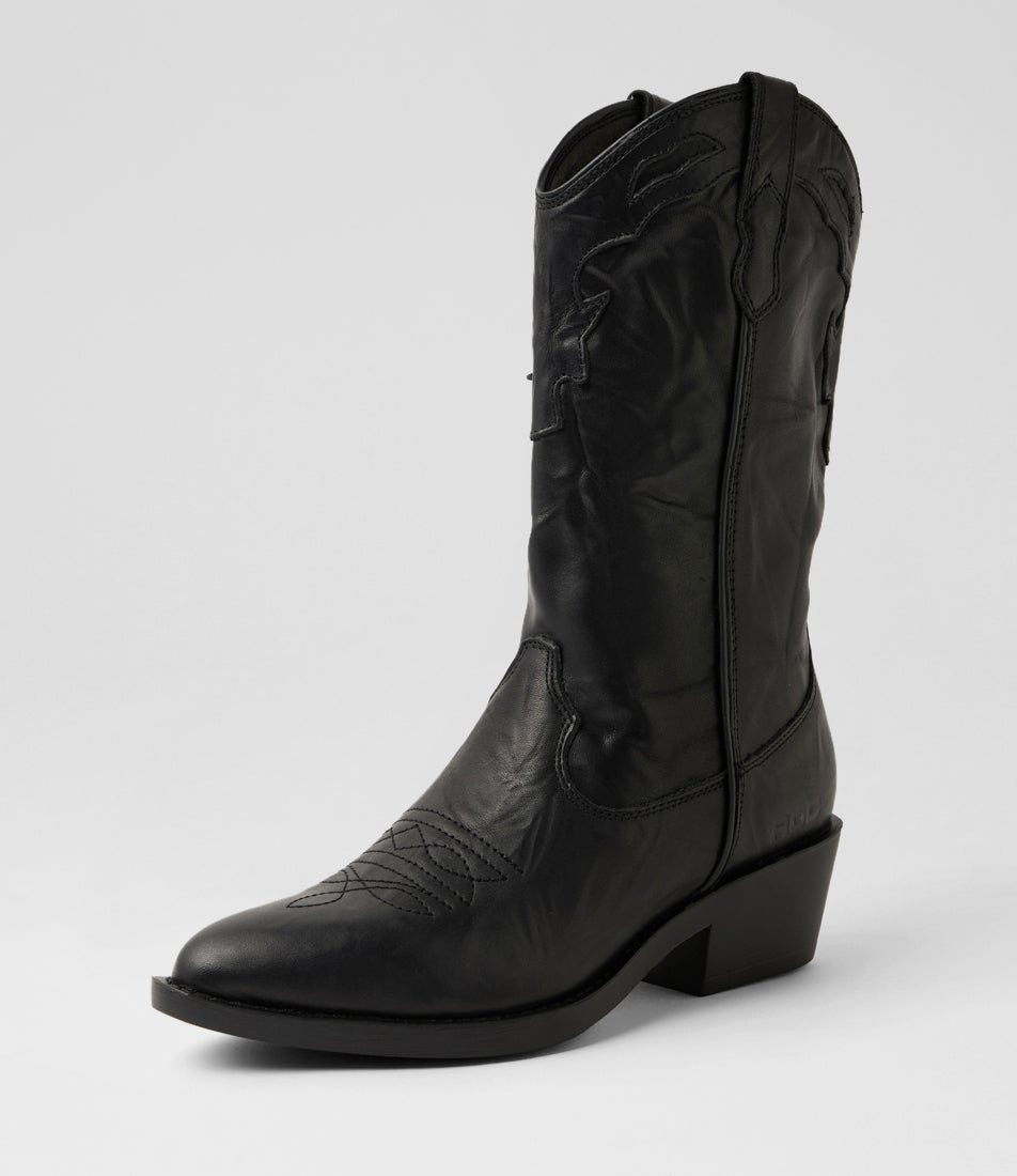 Indio Black Vintage Leather Calf Boots Indio Black Vintage Leather Calf Boots