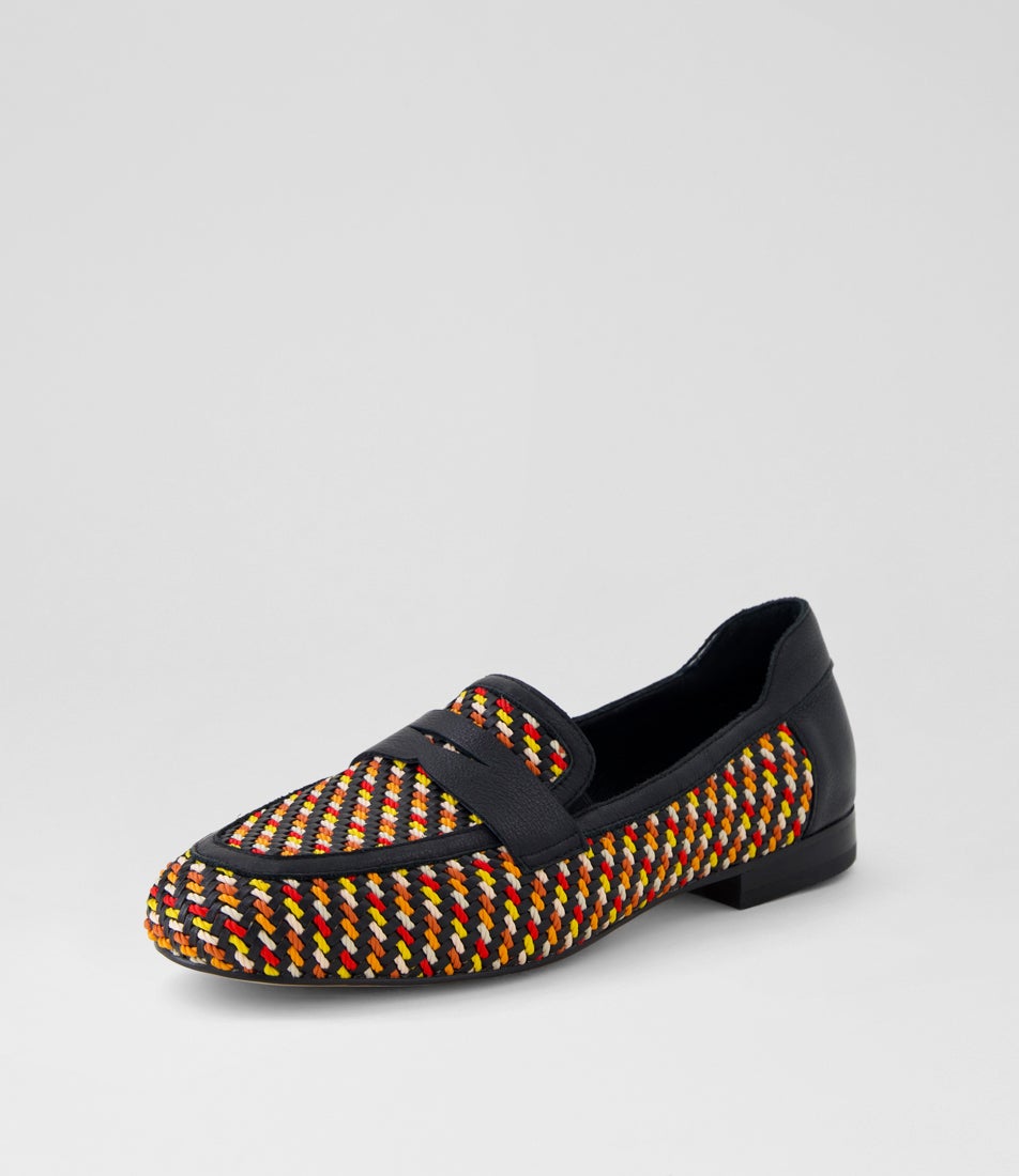 Delroy W Black Multi Fabric Loafers