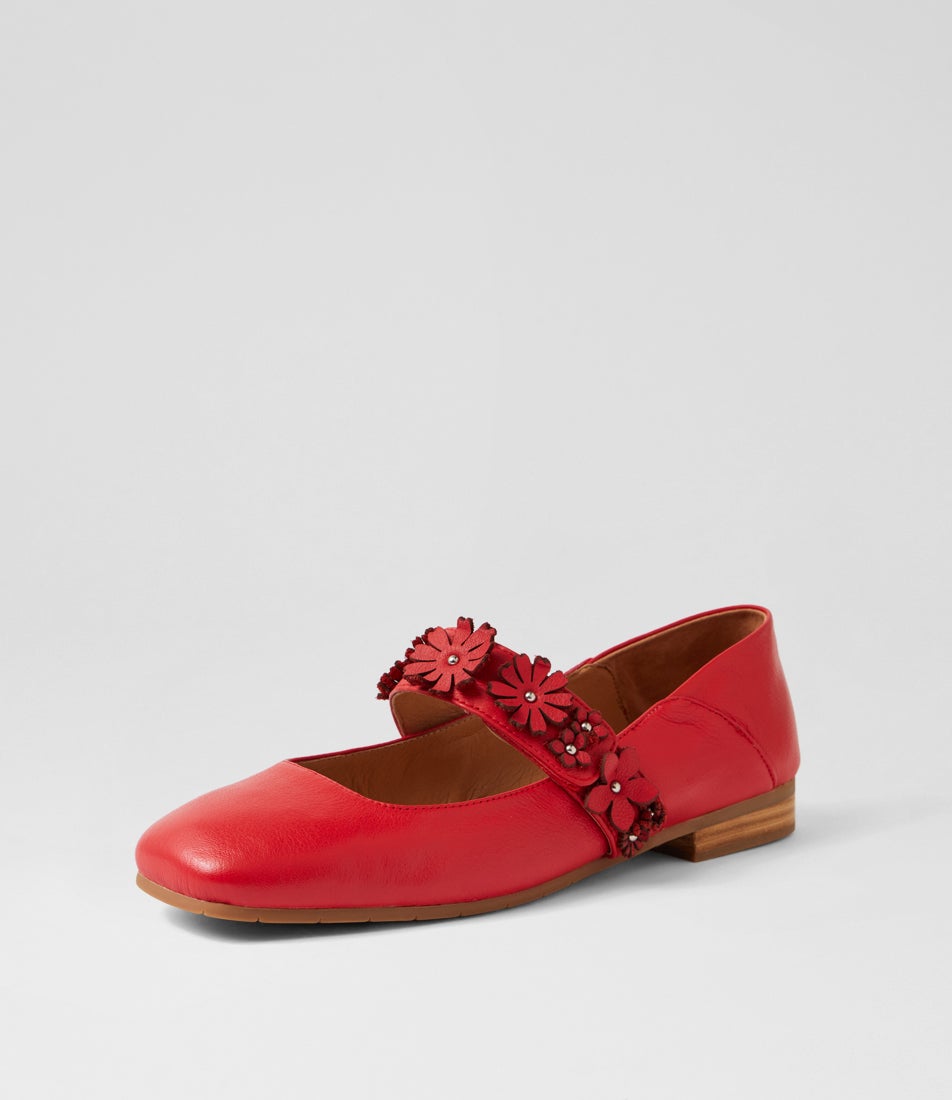 Pheasant Red Leather Flat Shoes