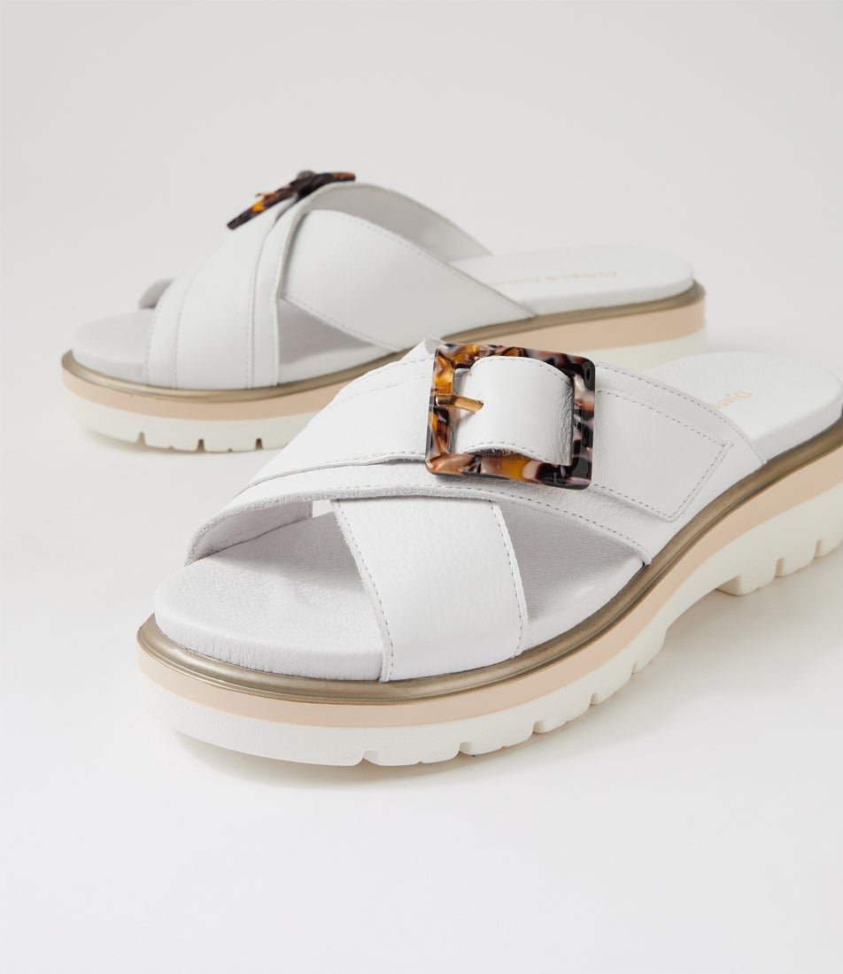 Norne White Milk Leather Slides