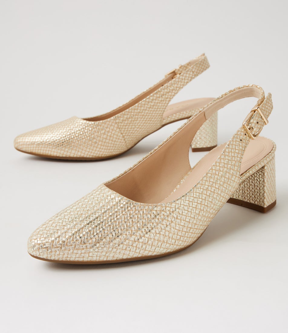 Ginah Gold Print Leather Slingbacks