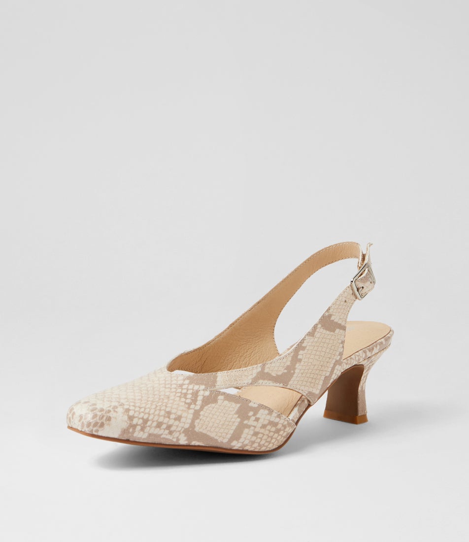 Candas Taupe Ivory Snake Leather Heels