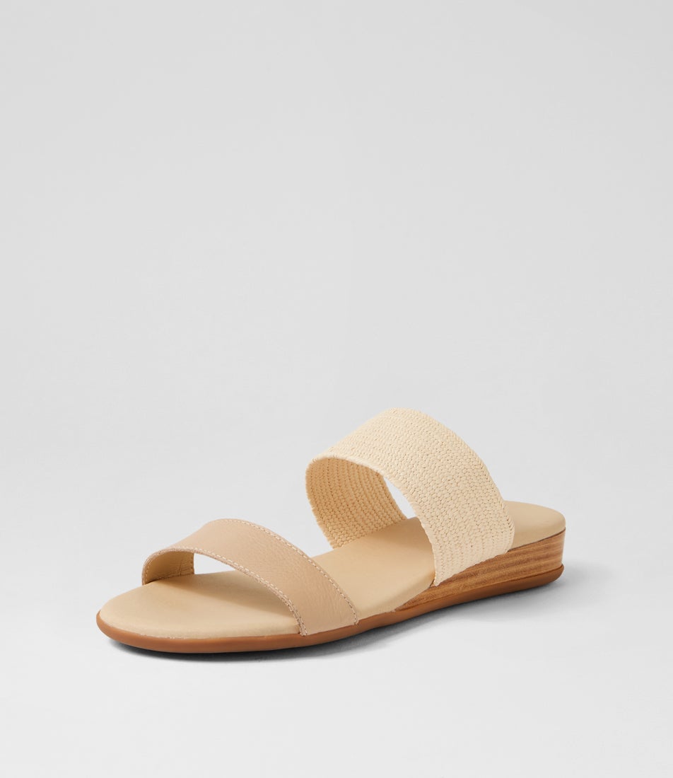 Opalic Camel Beige Leather Elastic Sandals