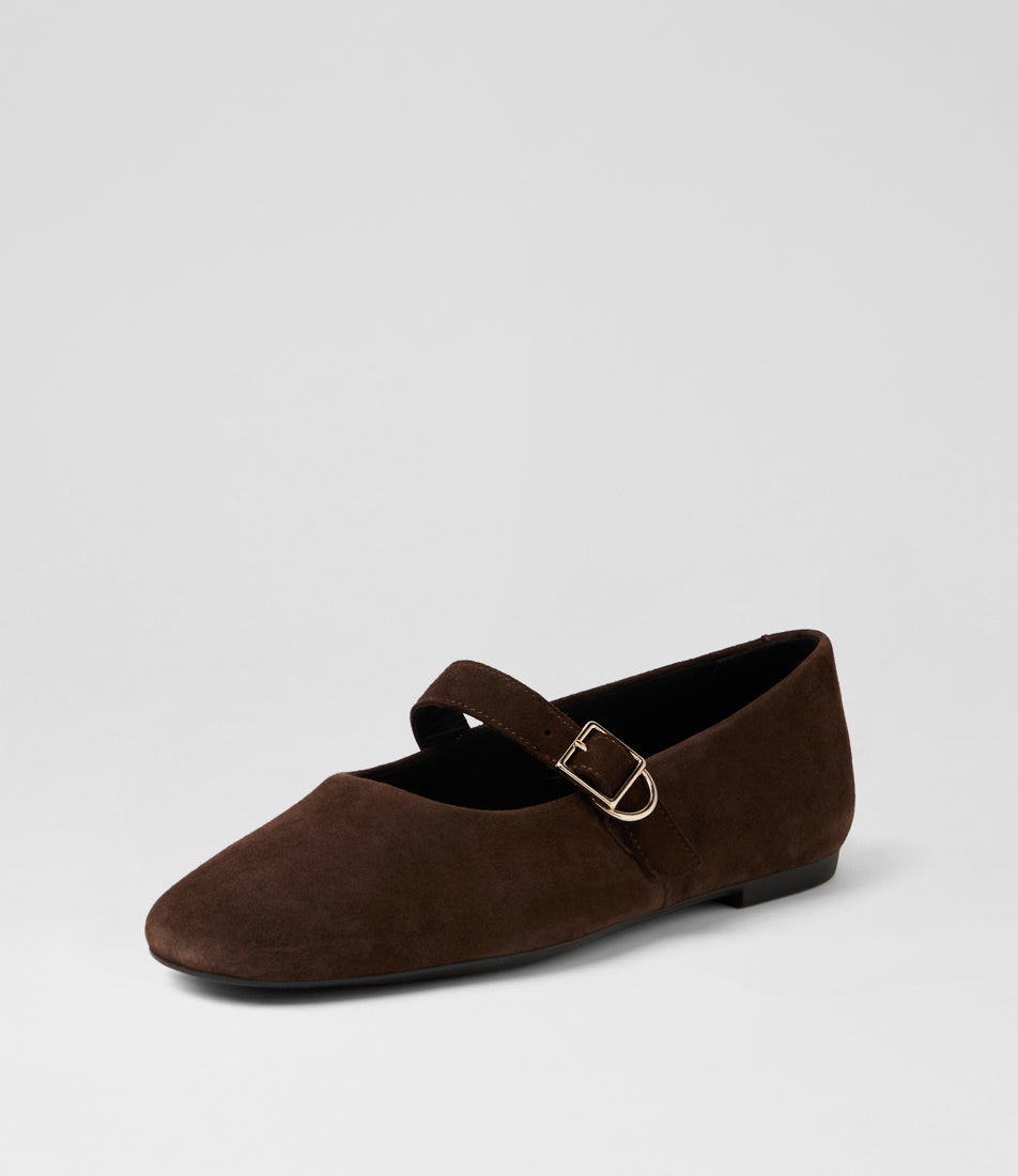 Jolin Mary Jane Coffee Suede Flat Shoes