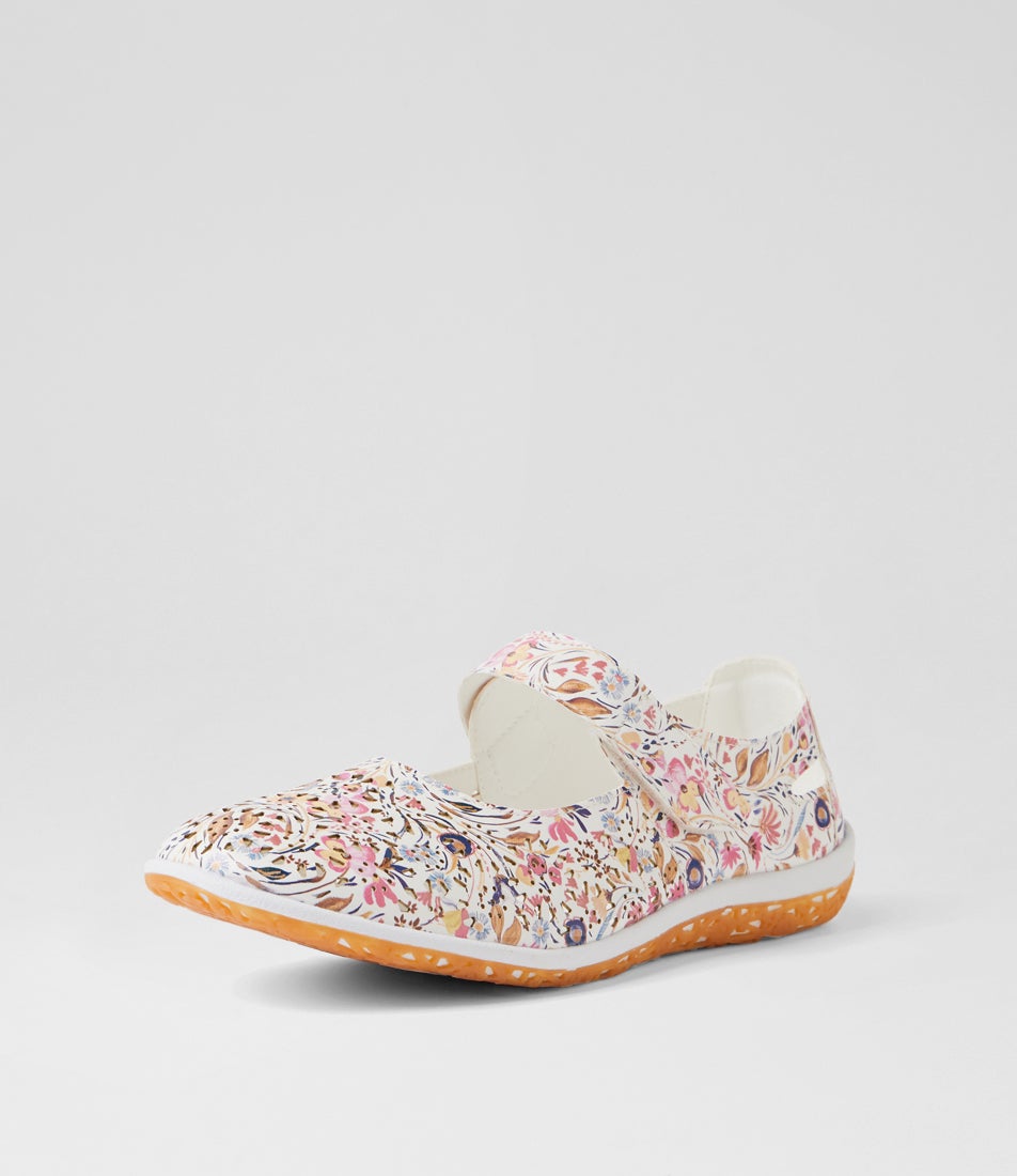 Silviee White Floral Flat Shoes