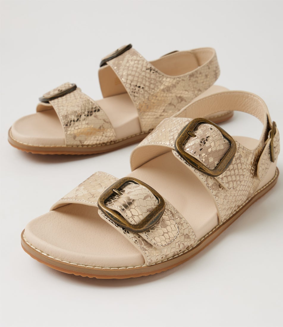 Nikolic Ivory Gold Snake Leather Sandals
