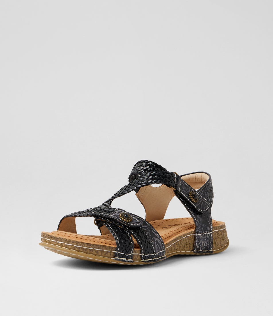 Poppy Navy Woven Leather Sandals