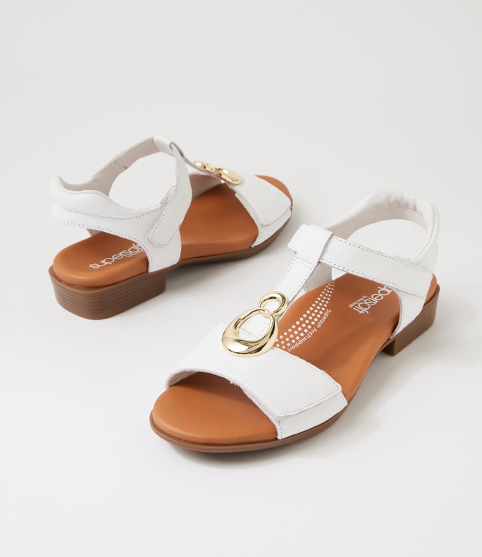 Caries White Leather Sandals