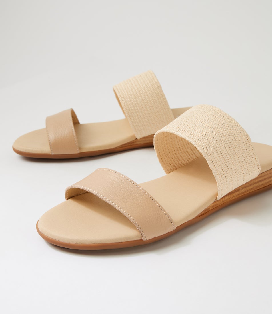 Opalic Camel Beige Leather Elastic Sandals