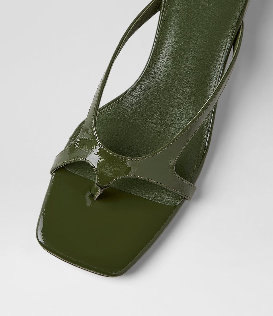 Sieka Olive Crinkle Patent Sandals