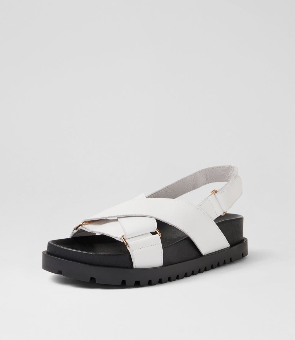 Ubari White Black Leather Sandals