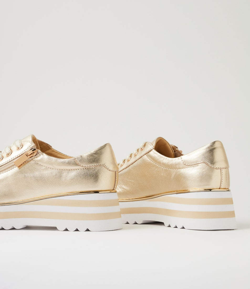 Eammes Pale Gold Leather Lace Up Flats