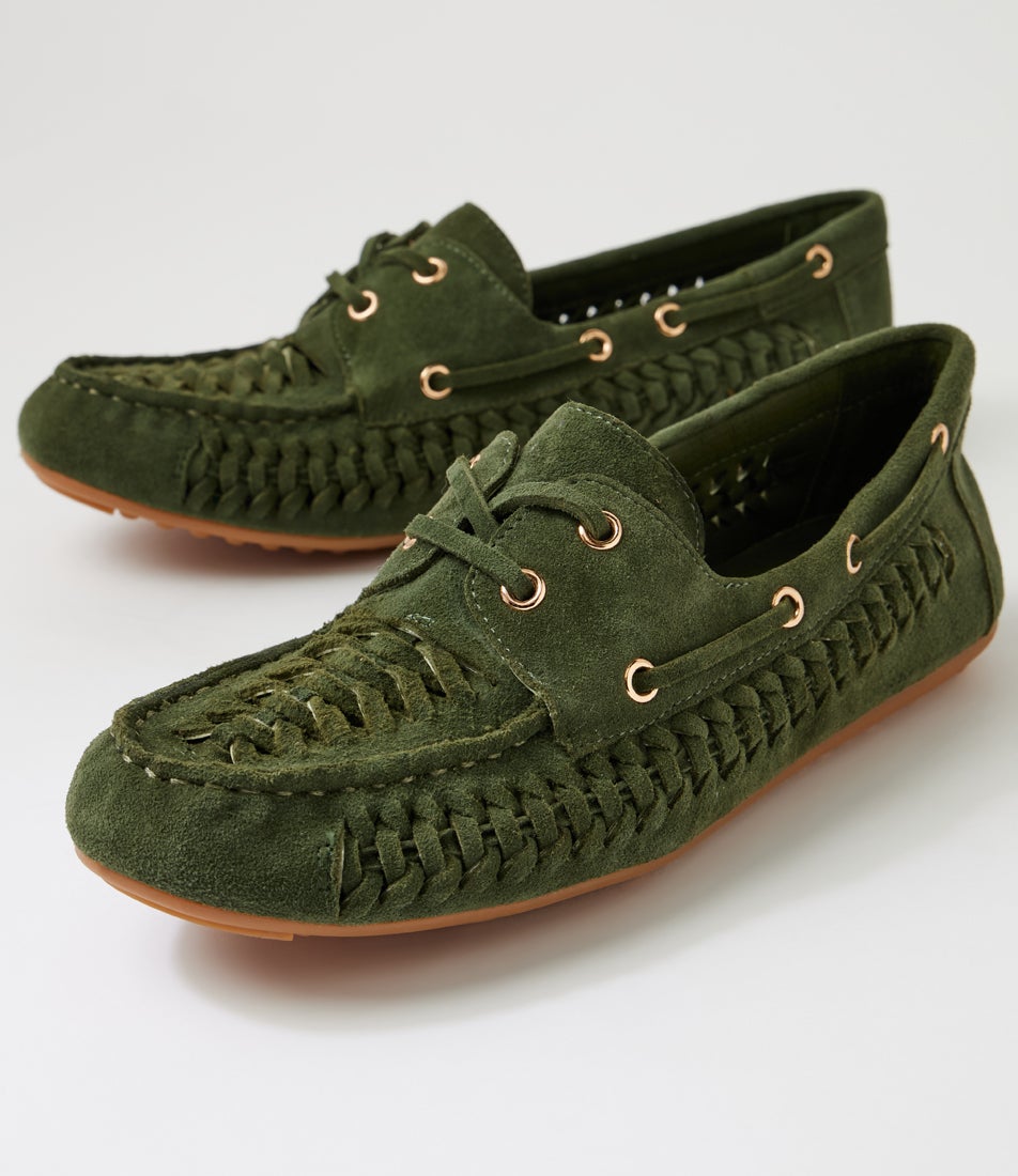 Violin Olive Suede Lace Up Flats