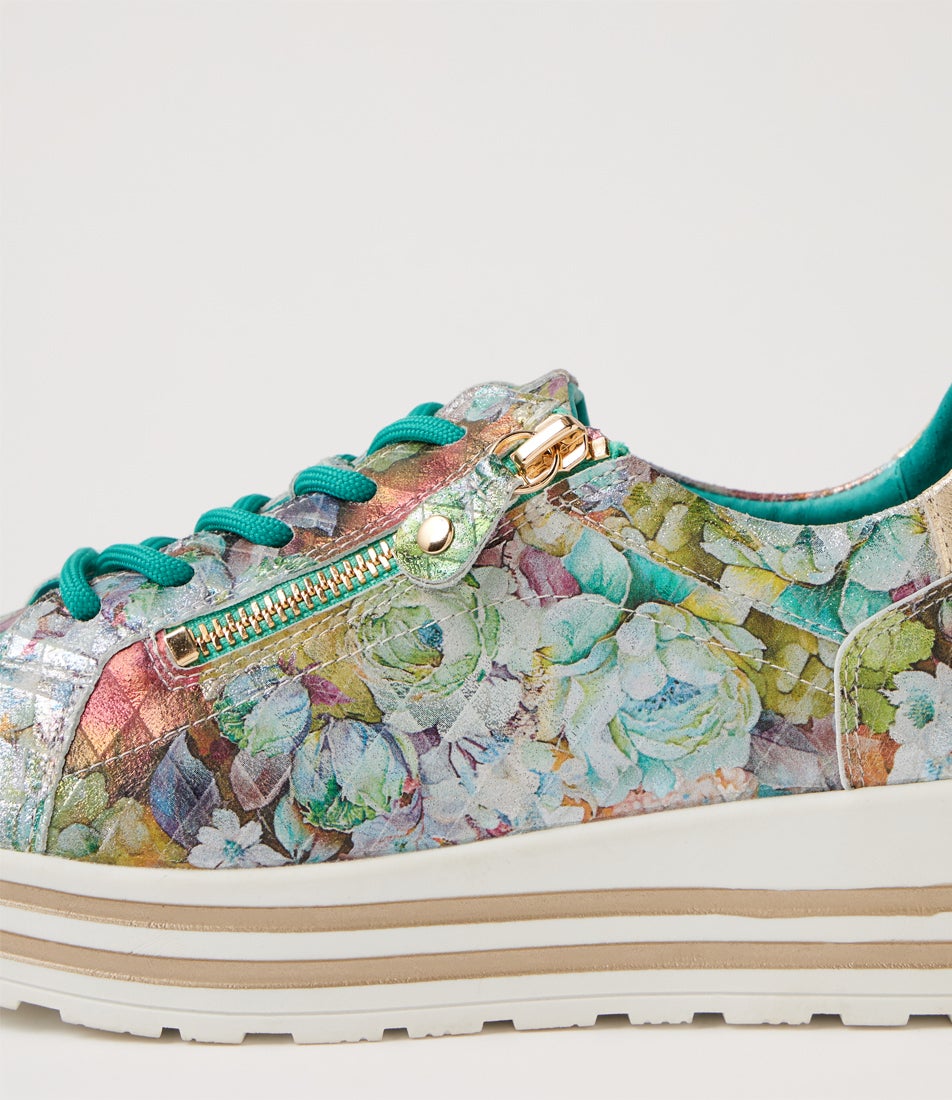 Vamra Xf Teal Diamond Gold Leather Sneakers