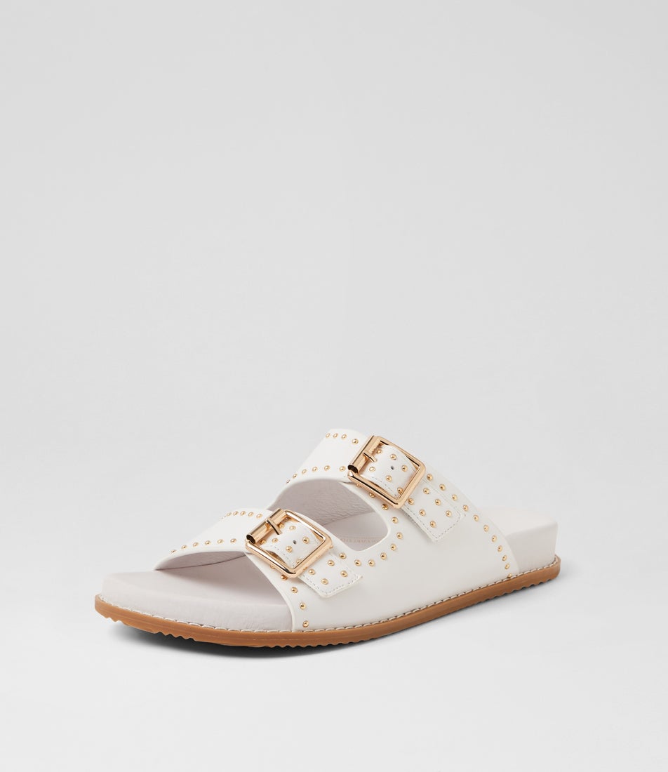 Havro W White Pale Gold Leather Slides