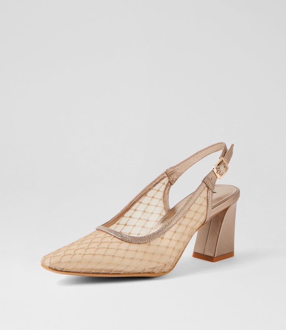 Kabob Champagne Leather Mesh Slingbacks