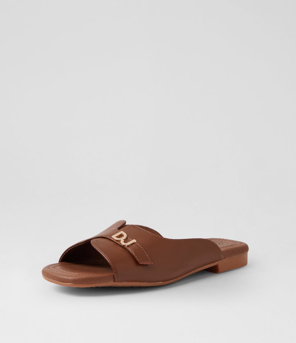 Gallia New Cognac Leather Slides