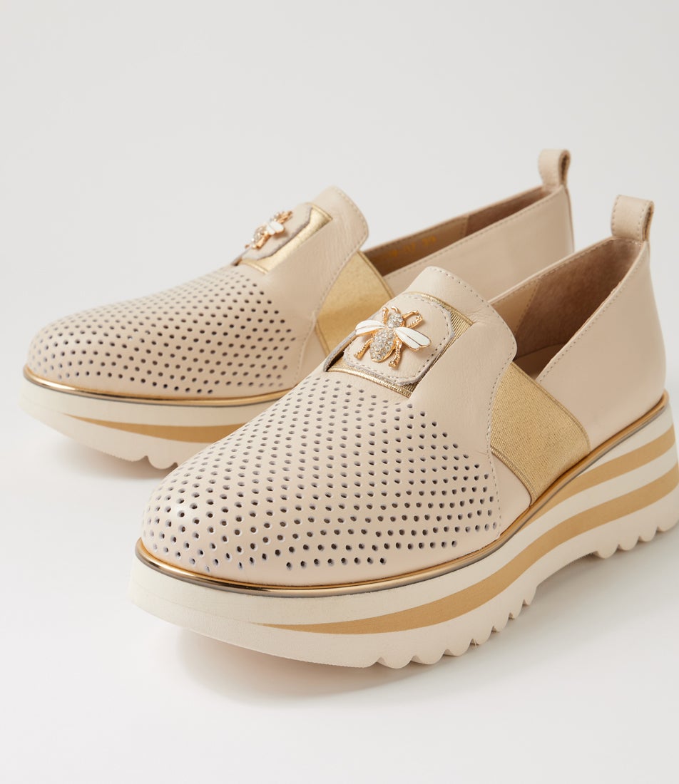 Ensom Milk Gold Leather Elastic Loafers
