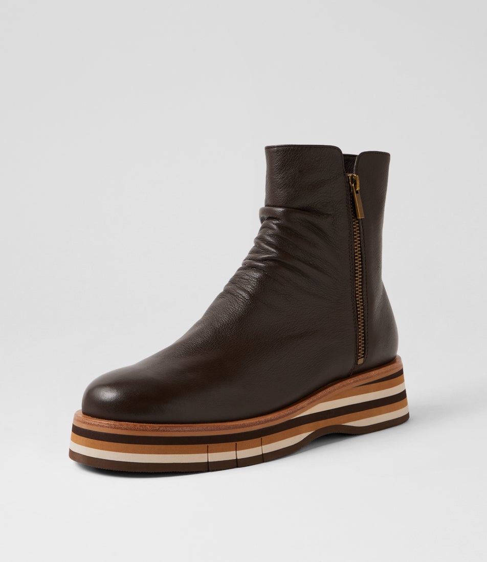 Ganni Choc Tan Multi Leather Ankle Boots