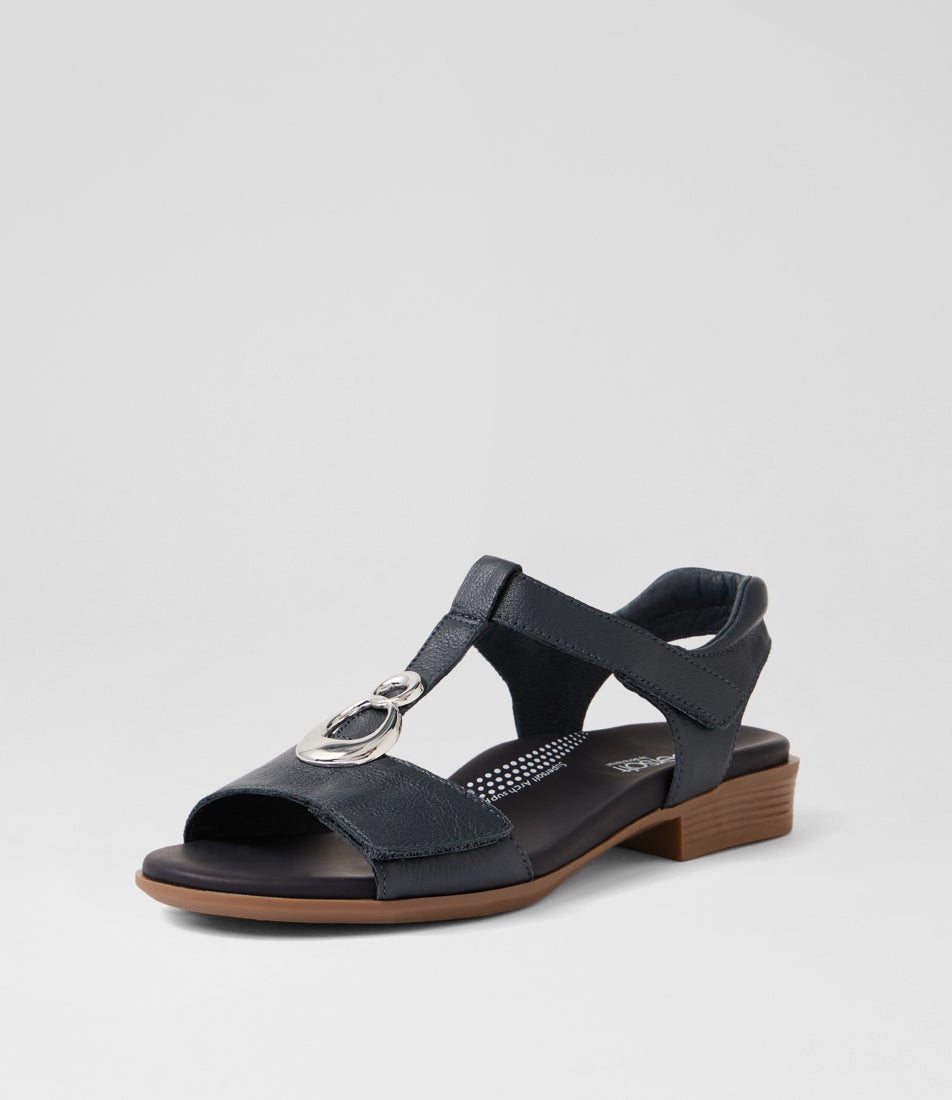 Caries Navy Leather Sandals