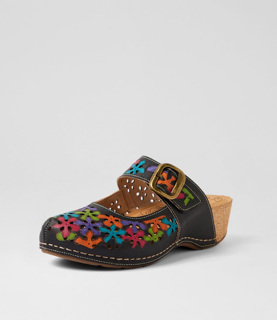 Joker Black Multi Leather Wedges