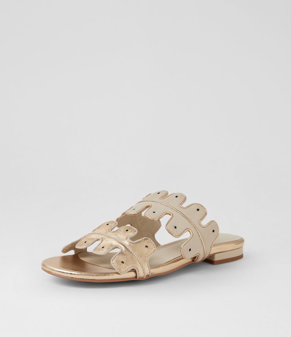 Keiko Gold Almond Leather Slides Keiko Gold Almond Leather Slides