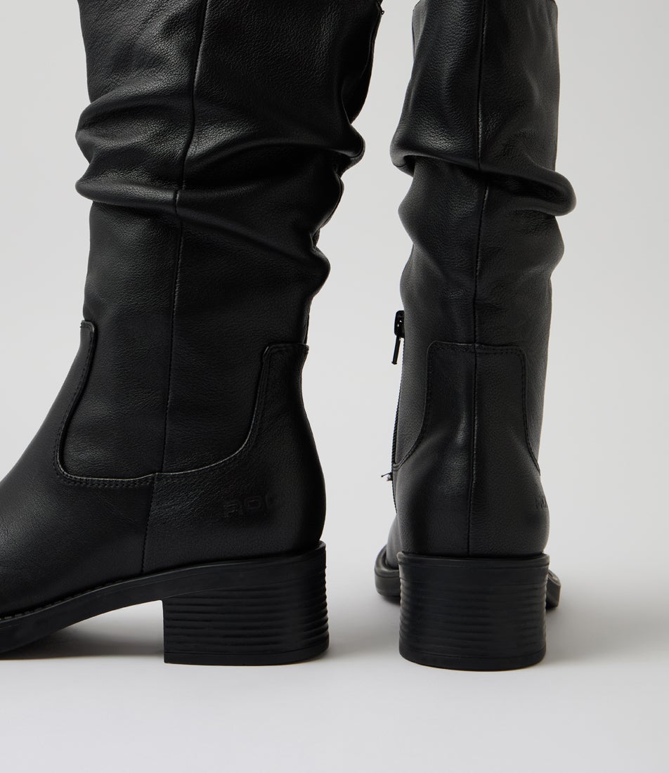 Farrah Black Leather Calf Boots
