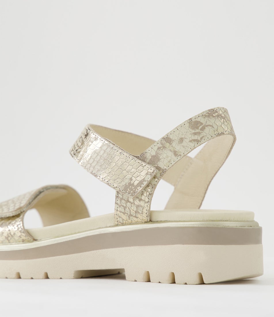 Nolinie Ivory Gold Snake Leather Sandals