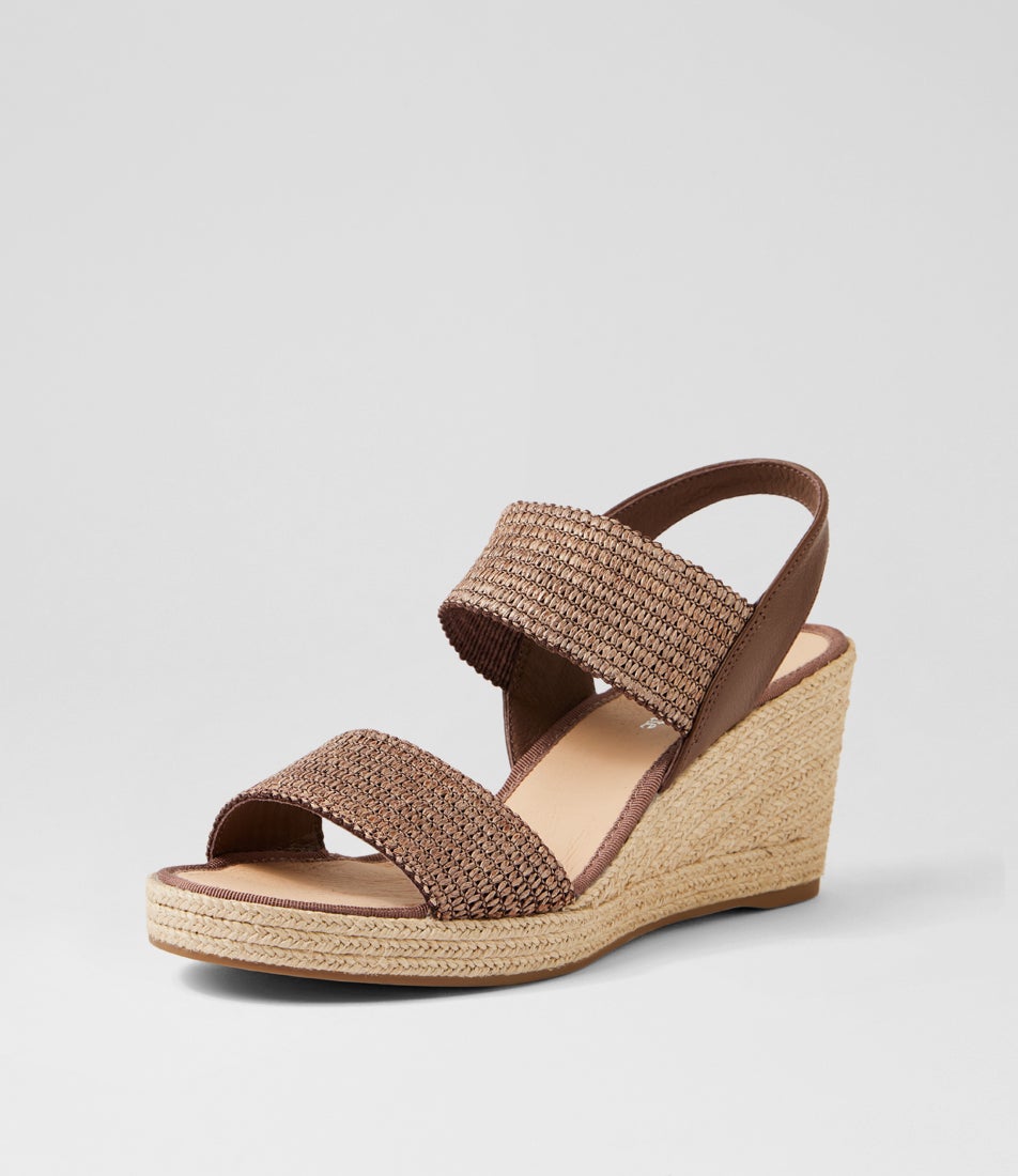 Pivey Cocoa Natural Rope Elastic Leather Wedges Pivey Cocoa Natural Rope Elastic Leather Wedges