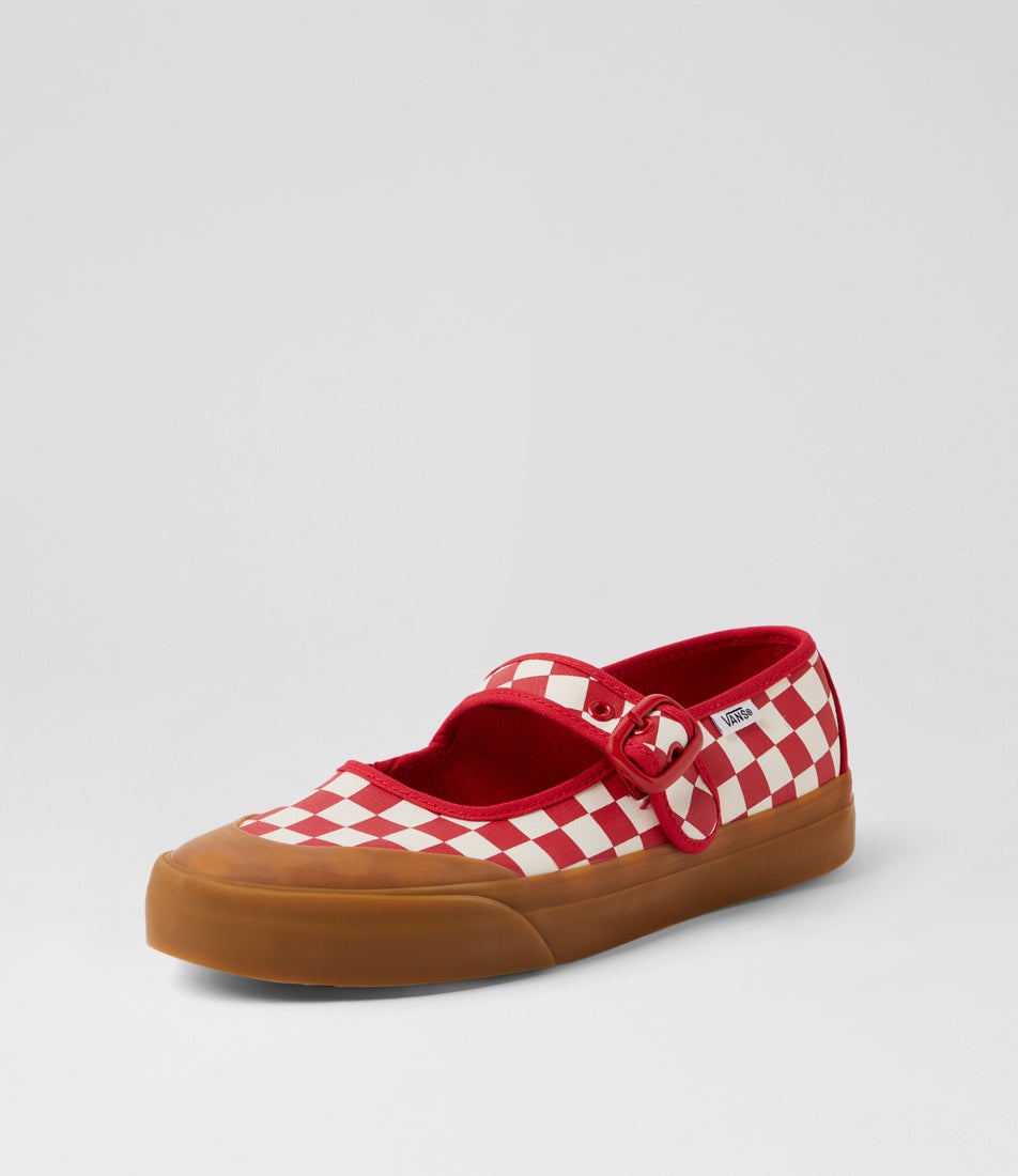Mary Jane W Red White Checkerboard Canvas Sneakers