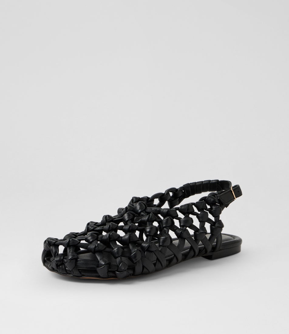 Ann Aya Black Leather Slingbacks