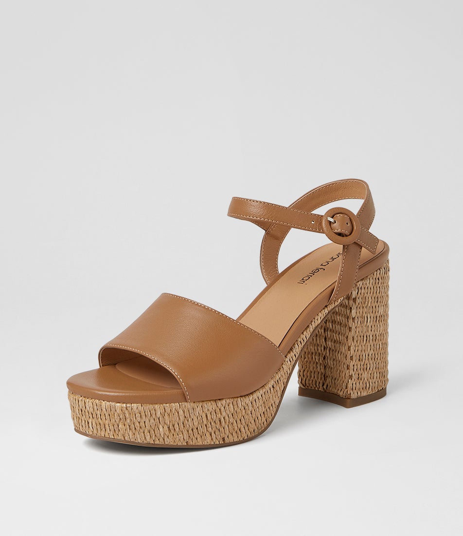 Lable Dark Tan Natural Leather Heeled Sandals