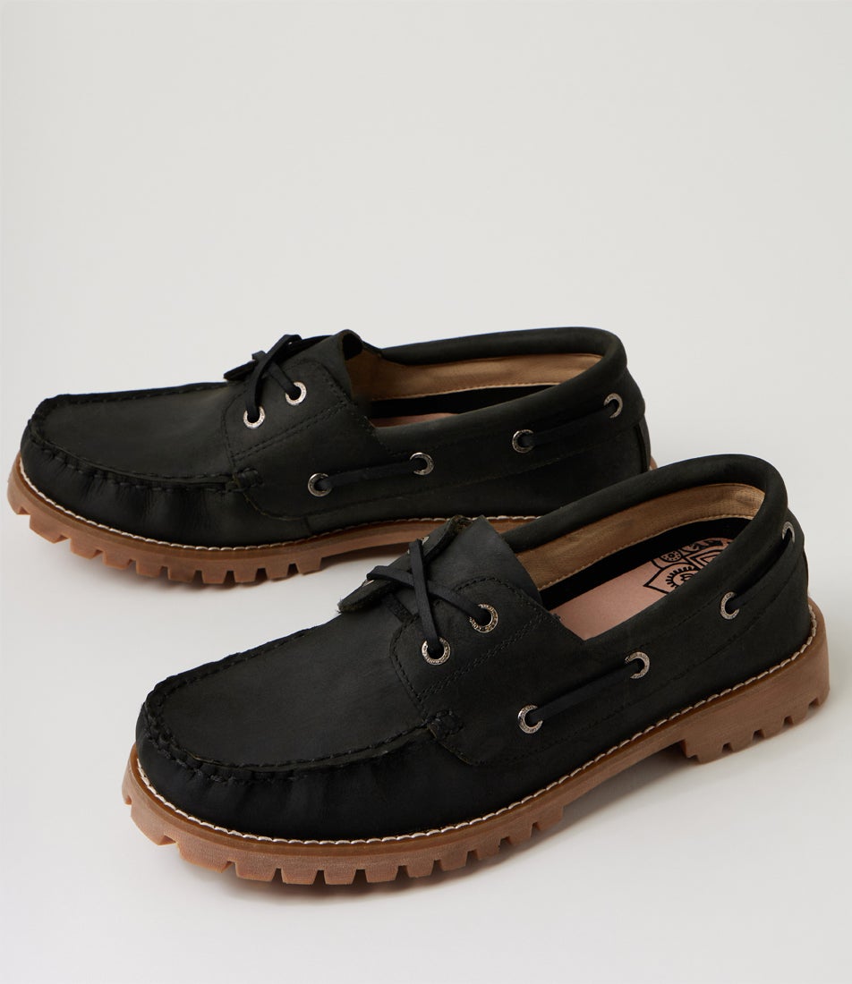 Florisa Black Leather Boat Shoes