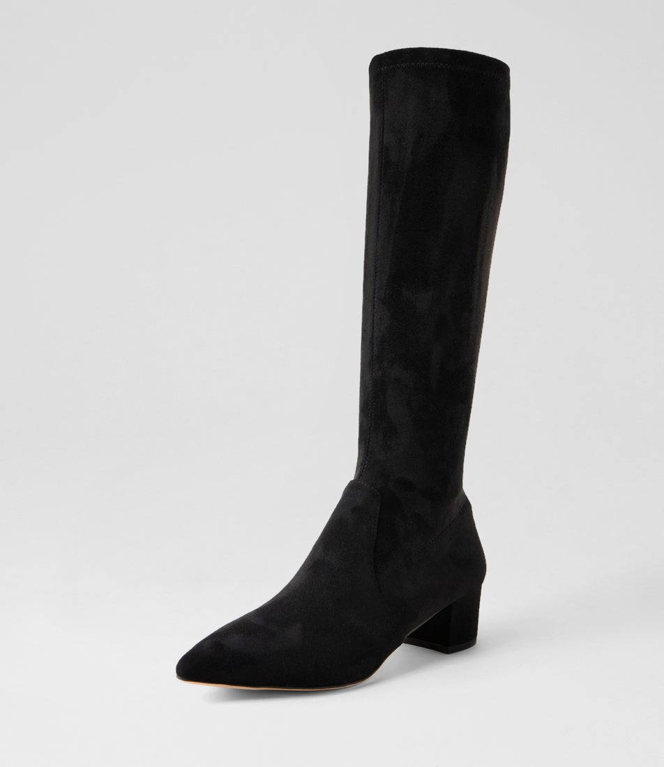 Aiden Black Microsuede Knee High Boots