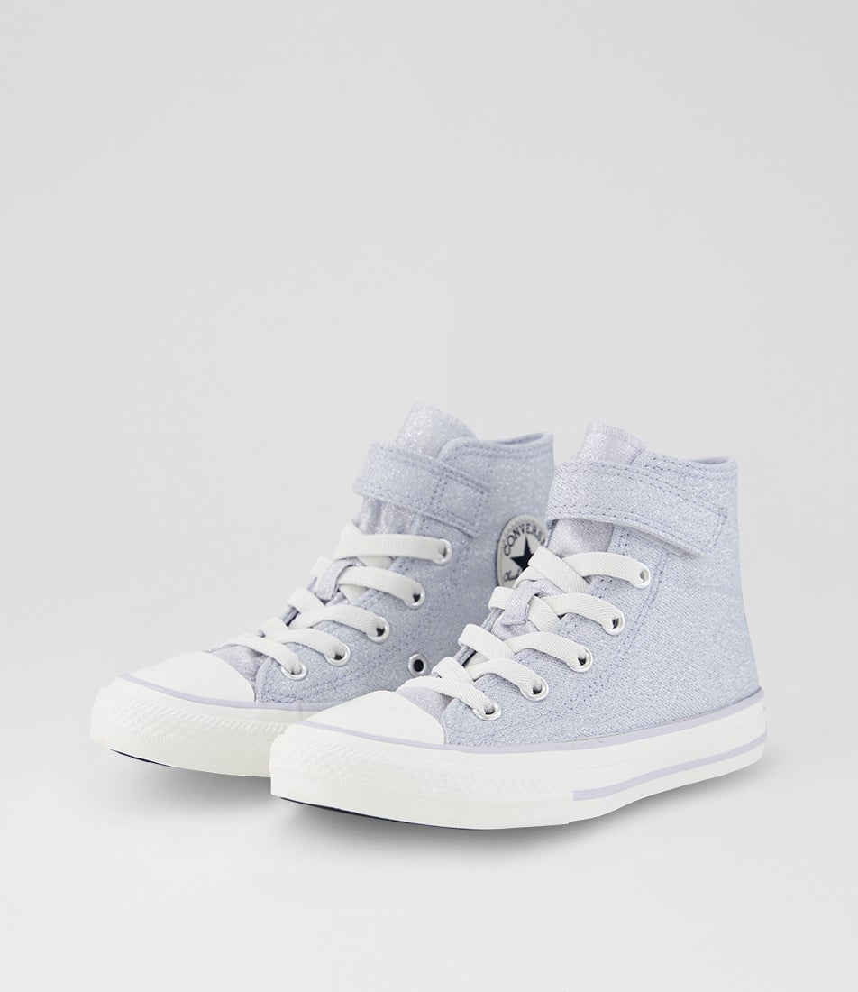 Ctas Hi Shine On Junior Almost Lavender Silver White Twill Sneakers