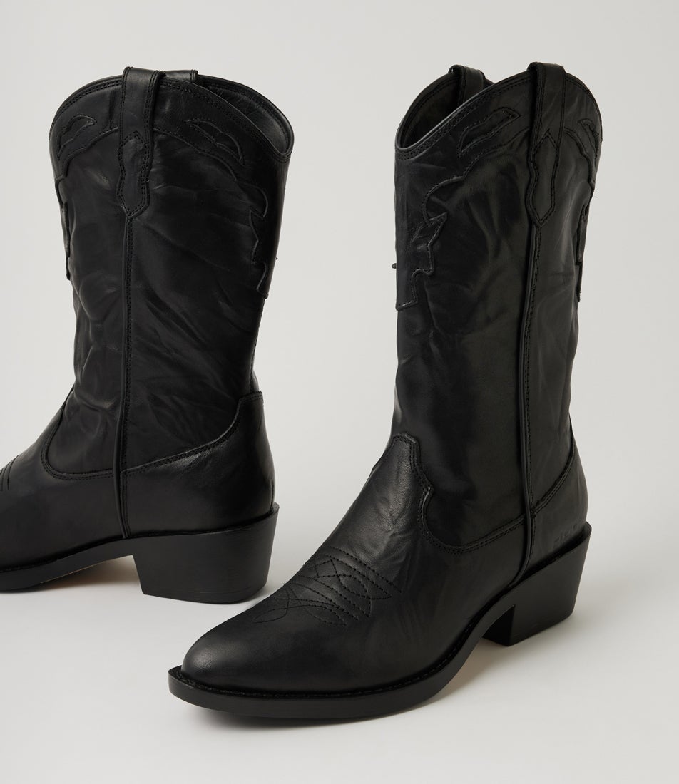 Indio Black Vintage Leather Calf Boots Indio Black Vintage Leather Calf Boots