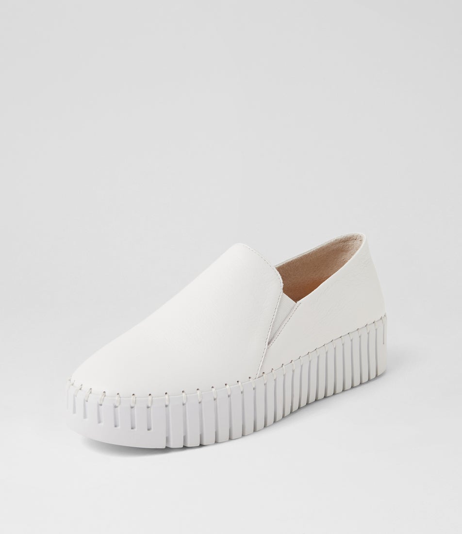 Byrona White Leather Flat Shoes