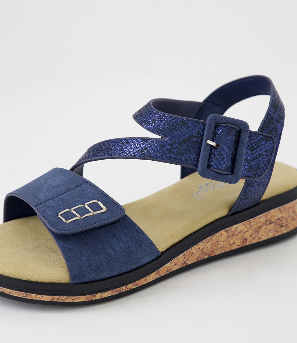 Trancine Dark Blue Snake Nubuck Pu Sandals Trancine Dark Blue Snake Nubuck Pu Sandals