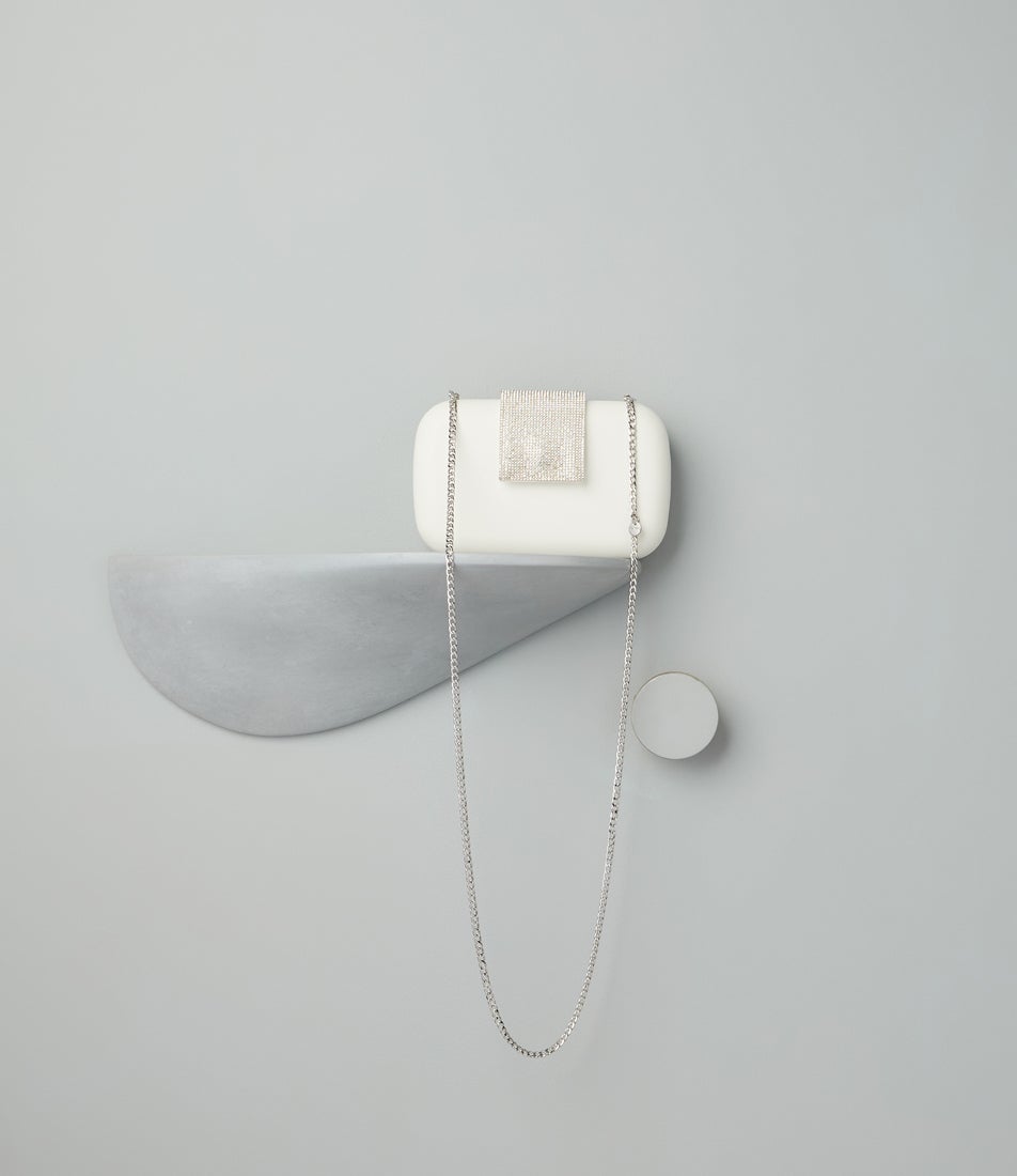 Selene Crystal White Fabric Clutch