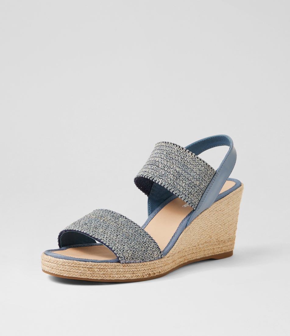 Pivey Denim Natural Rope Elastic Leather Wedges
