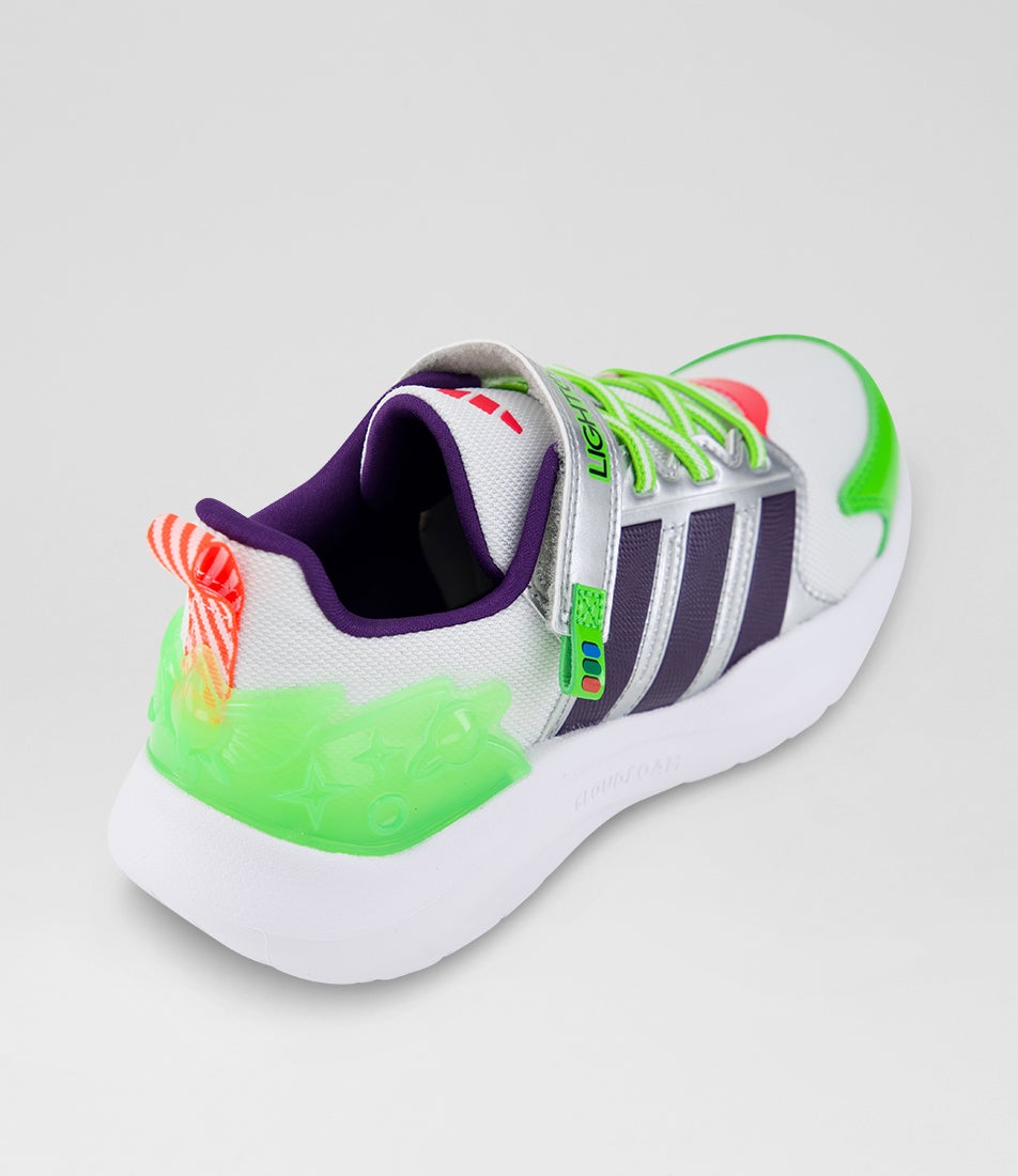 Lightorama Buzz Junior White Violet Silver Mesh Slip On Sneakers